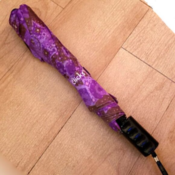 Kaleidoscope Umbrella Purple + Army Green Geometric Pattern Clicks Automatic NWT - Picture 2 of 7